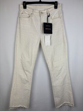 26 MOTHER Superior The Insider Crop Step Fray White Ivory Jeans Raw Hem Flare